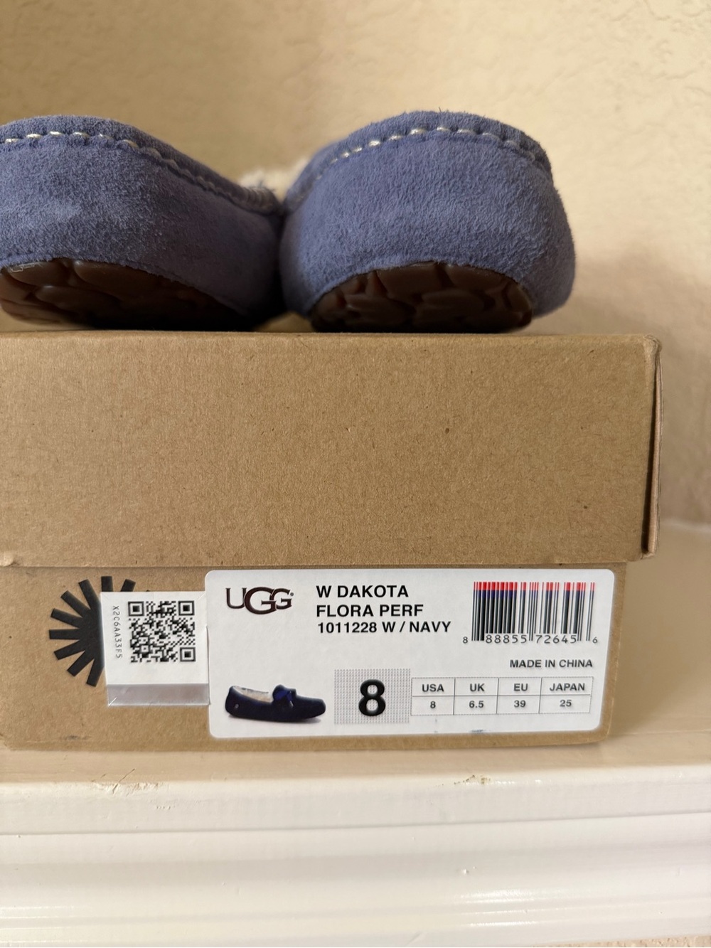 UGG Women's Flora Perf Navy Suede Shearling Moccasins - Picture 6 of 6